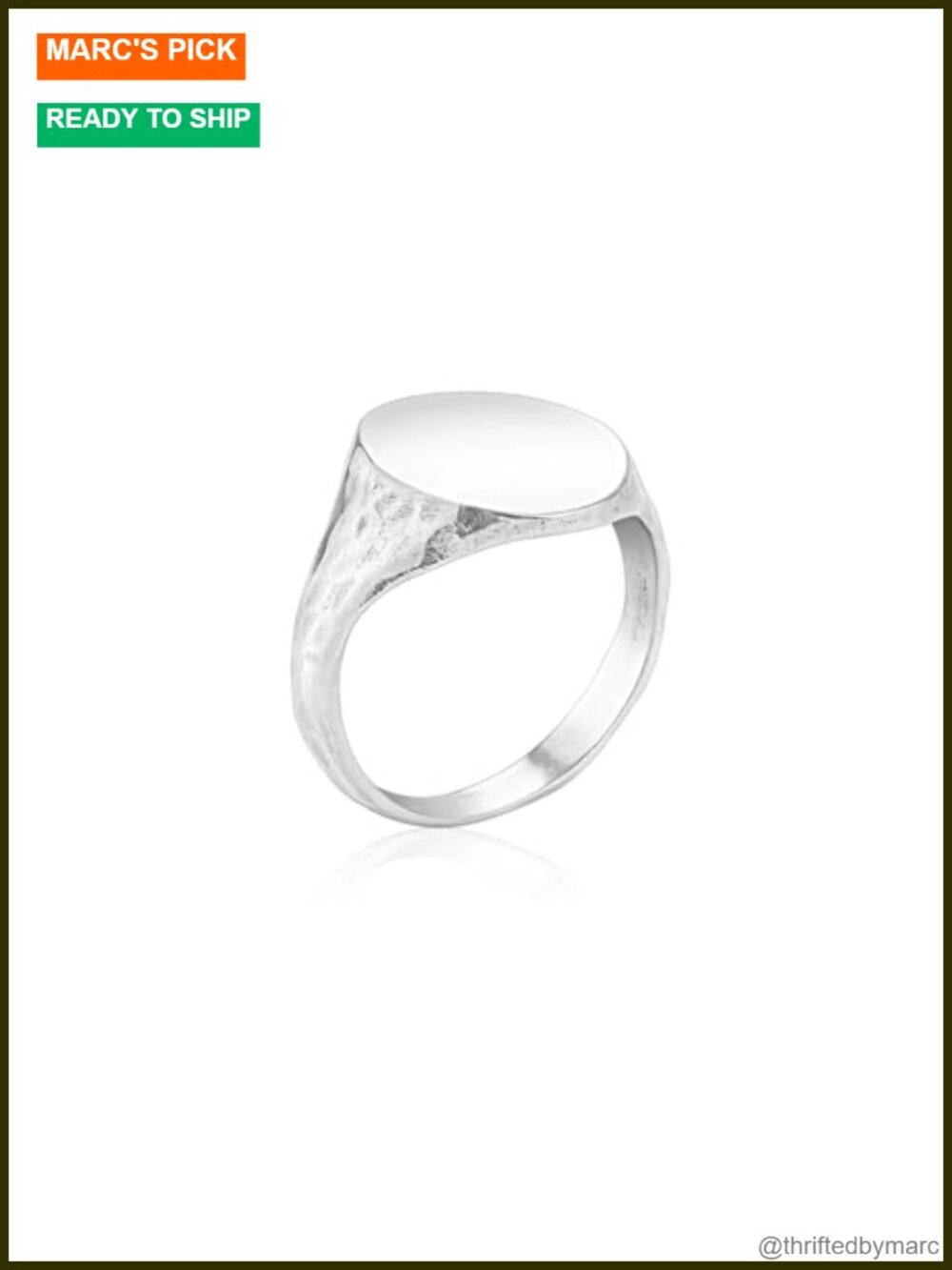 Solid 925 Sterling Silver Round Signet Ring Hammered Tapered Band Oxidized